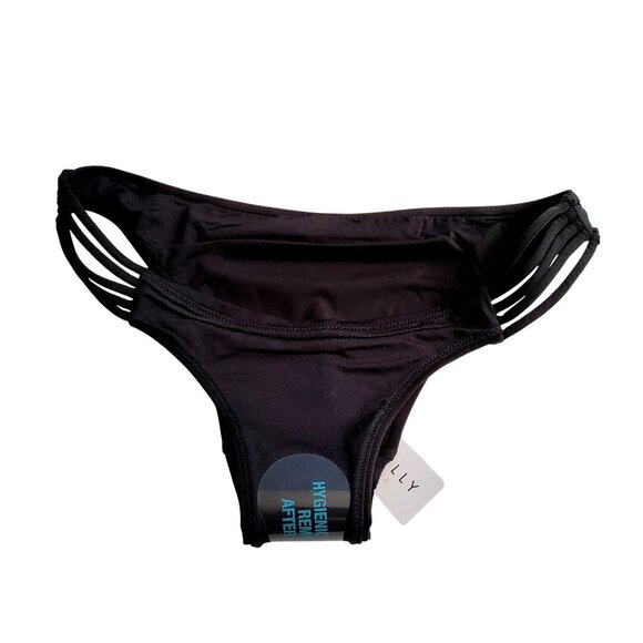 Seafolly Black Bikini Bottoms Size 14 With Strappy Sides Nylon/Elastane - Picture 3 of 6